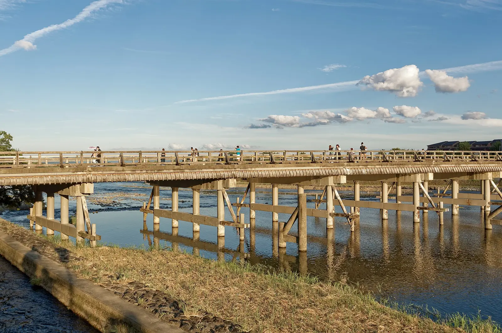 The wooden Togetsu-kyo Bridge over the river in Arashiyama