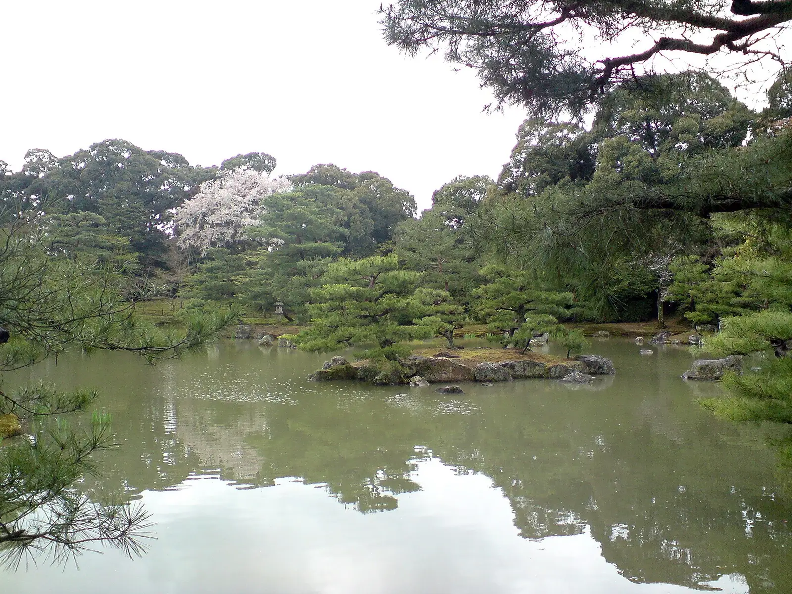 The garden pond at Kinkaku-ji, with islands and clipped pines