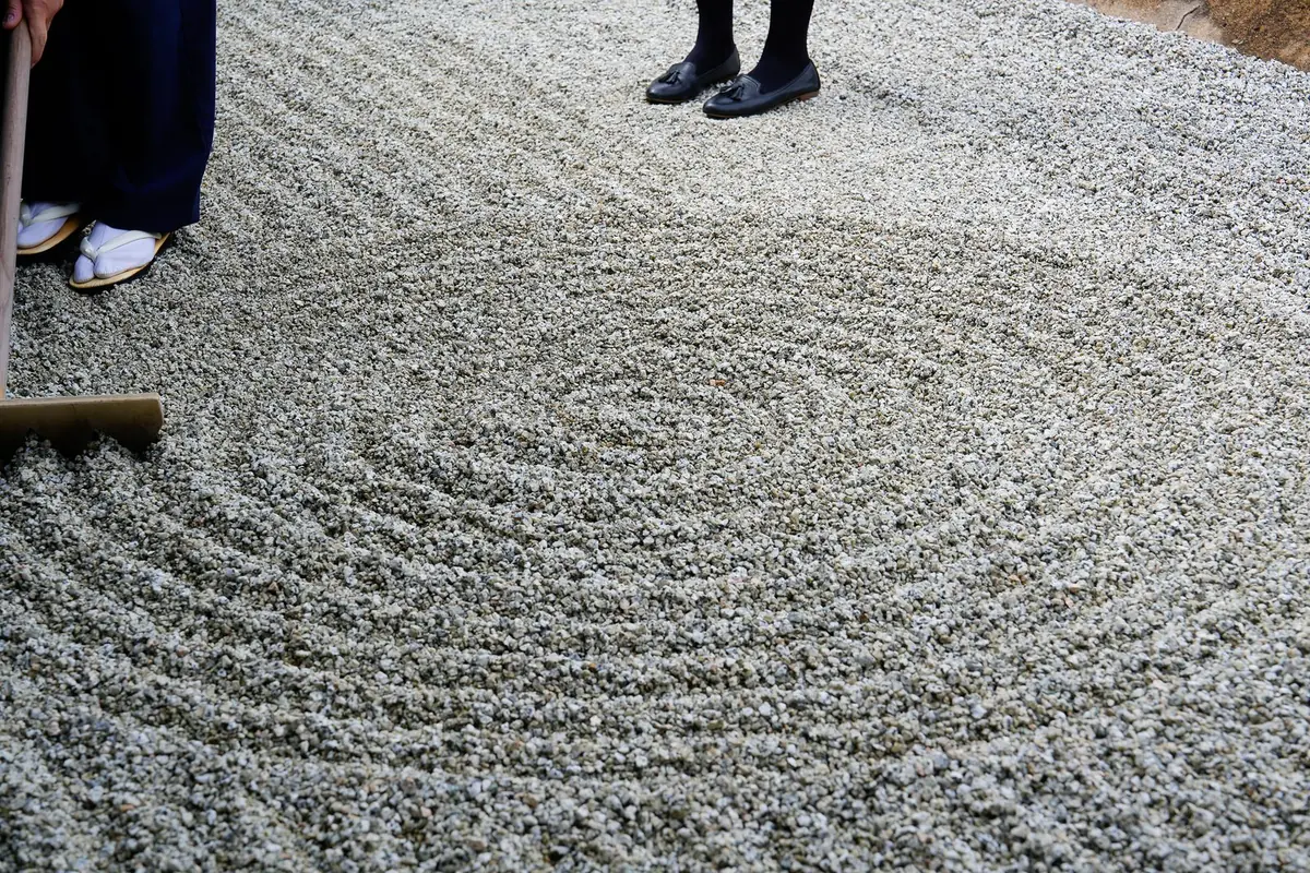 Concentric raked patterns in a Zen sand garden